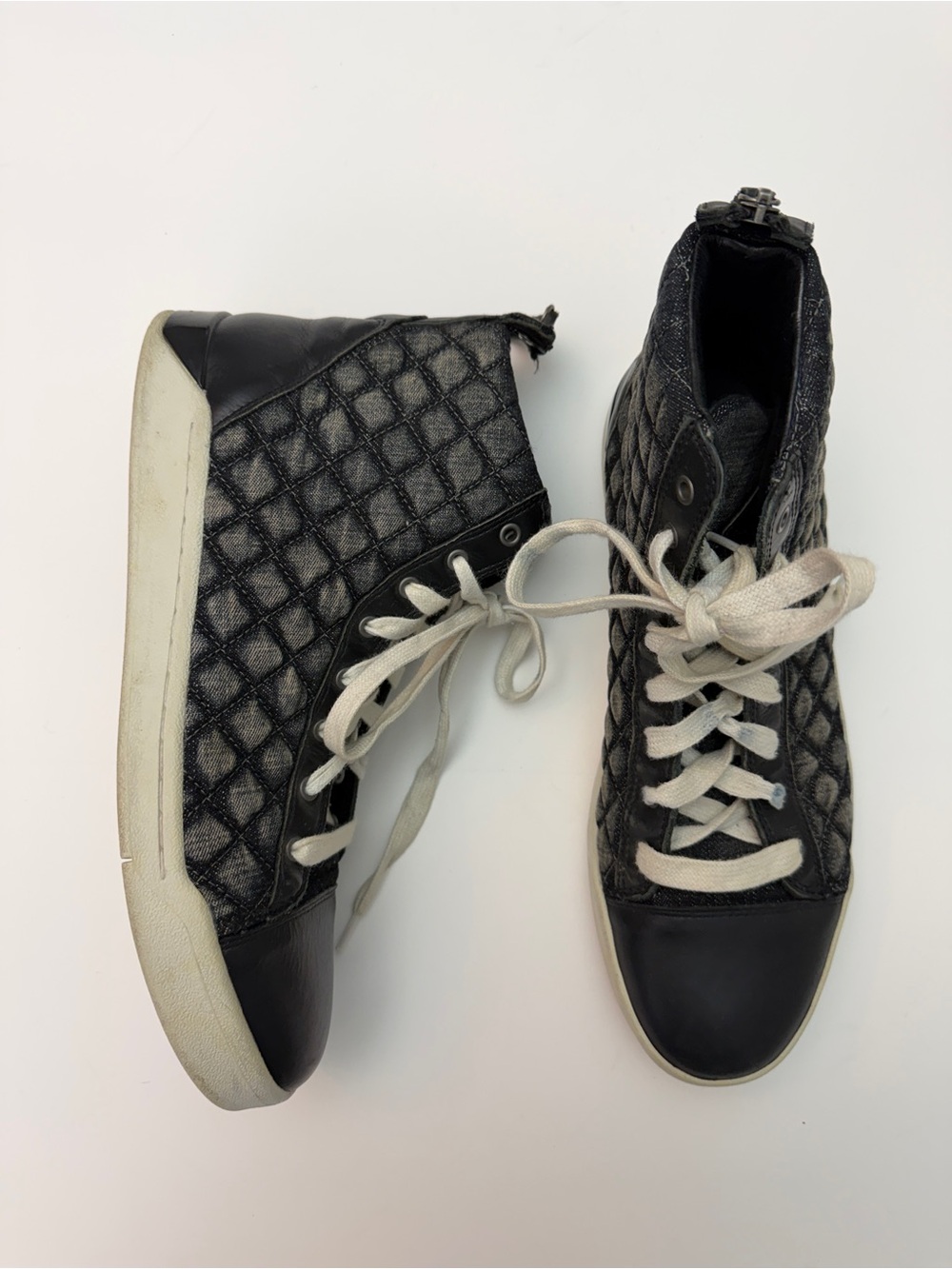 Diesel Diamond Black Quilted Leather High Top Casual Sneaker, Size 11